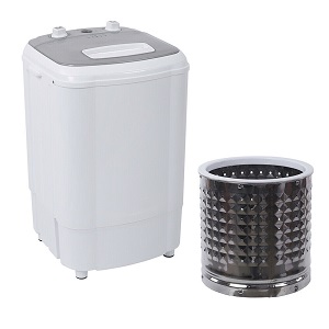 White Compact portable washing machine with mini washing machine and spin dryer.