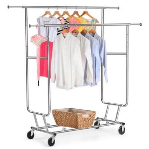 Heavy Duty Rolling Commercial Rail Portable Drying Clothes Garment Rack.