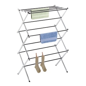 Whitmor Folding Drying Rack for Clothes, Accordion Design, Chrome Surface.